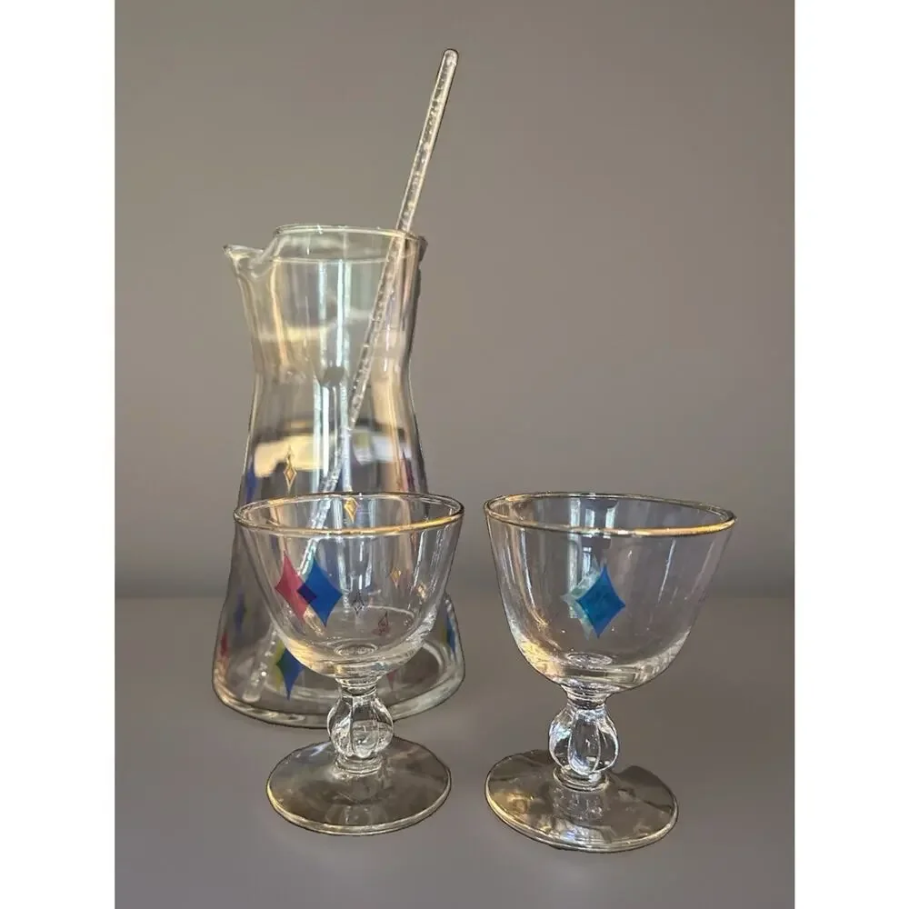 Vintage Mid Century Libby Atomic Jewels Glass Cocktail 4 Piece Set 1960’s
